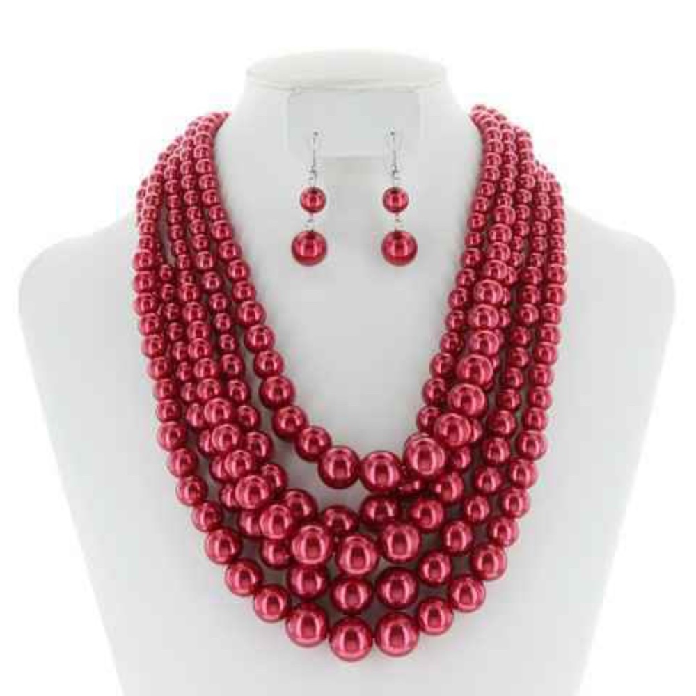 Crimson Pearl Necklace Set